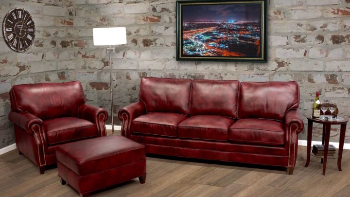 Leather & More showroom at Hickory Furniture Mart featuring American-made custom leather sofas, sectionals, and recliners